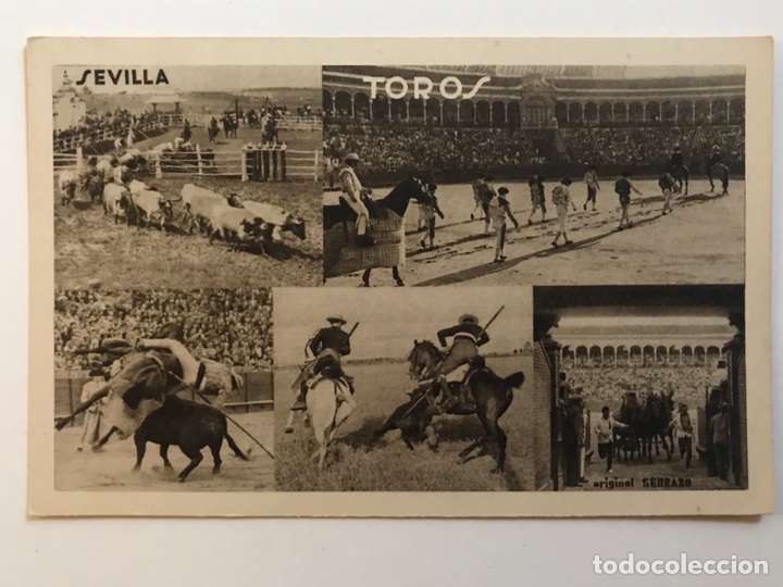 Postales: SEVILLA. Postal P&uacute;blicitaria HOSTAL ROM, Sierpes.., Publicidad Taurina. FOTO SERRANO (h.1950?)
