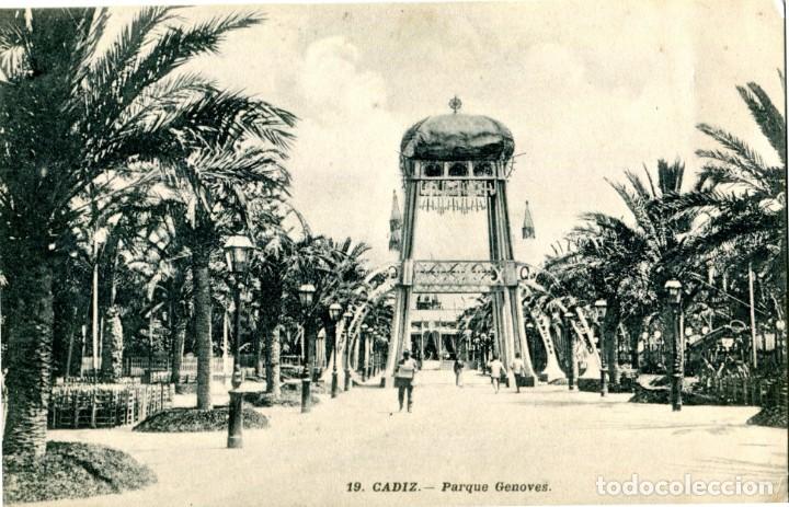 Postkarten: POSTAL CADIZ N&ordm; 19 PARQUE GENOVES EDIC LA HISPANO ALEMANA NO CIRCULADA 1908 BLANCO Y NEGRO
