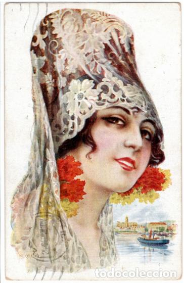 Postales: PRECIOSA POSTAL - MALAGA - MALAGUE&Ntilde;A - ATAVIADA CON TIPICA MANTILLA - R. MIR
