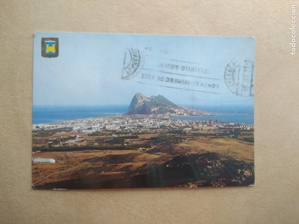Postales: Postal la linea, cadiz, vista del pe&ntilde;on de gibraltar y la linea