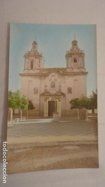 Postales: ANTIGUA POSTAL.FACHADA IGLESIA. TOCINA.SEVILLA. FOTOS SAMPEDRO A&Ntilde;OS 60? COLOREADA