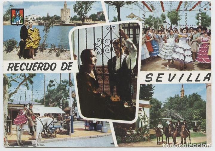 Postales: N&ordm; 52-SEVILLA. Pareja t&iacute;pica y Torre del Oro.Ferias de abril. Escrita en 1962. Ed. DOM&Iacute;NGUEZ