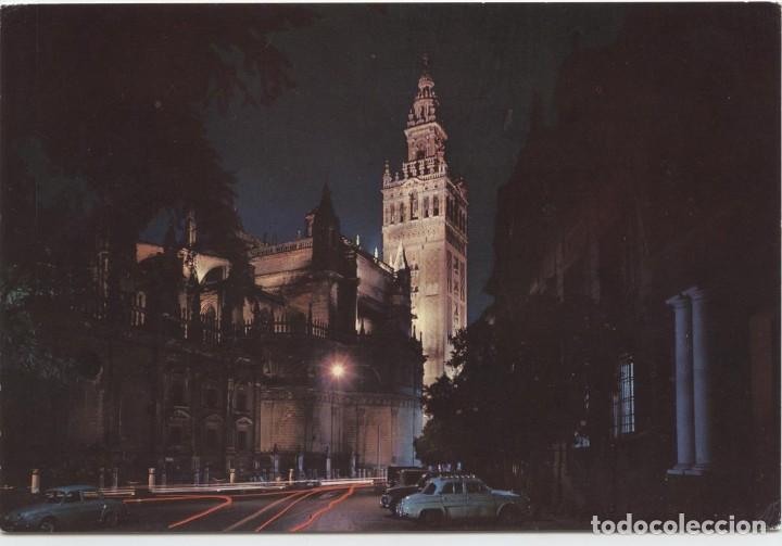 Postales: N&ordm; 112-SEVILLA. Catedral y la Giralda de noche. Escrita en 1965. EDICIONES RO-FOTO