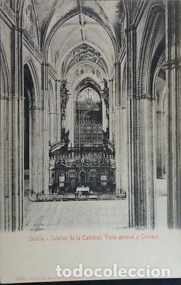 Postales: ANTIGUA POSTAL CATEDRAL DE SEVILLA VISTA INTERIOR Y CRUCERO FOTO GARZON CC3970