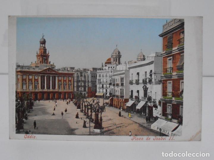 Postales: ANTIGUA POSTAL, CADIZ, PLAZA DE ISABEL II, UNION POSTAL DE CORREOS