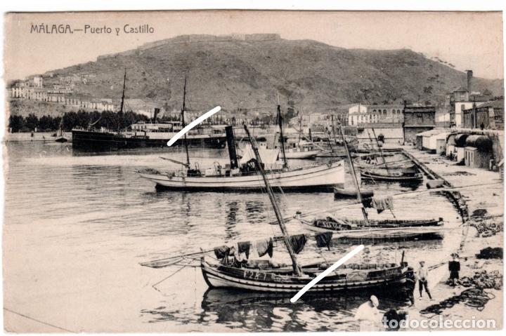 Cartoline: BONITA Y RARA POSTAL - MALAGA - PUERTO Y CASTILLO - ED. DOMINGO DEL RIO - MALAGA
