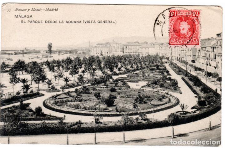 Postales: BONITA POSTAL - MALAGA - EL PARQUE DESDE LA ADUANA - VISTA GENRAL