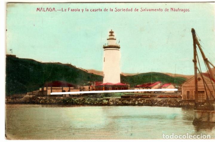 Postales: PRECIOSA POSTAL - MALAGA - LA FAROLA Y LA CASETA DE LA SOCIEDAD DE SALVAMENTO DE NAUFRAGOS