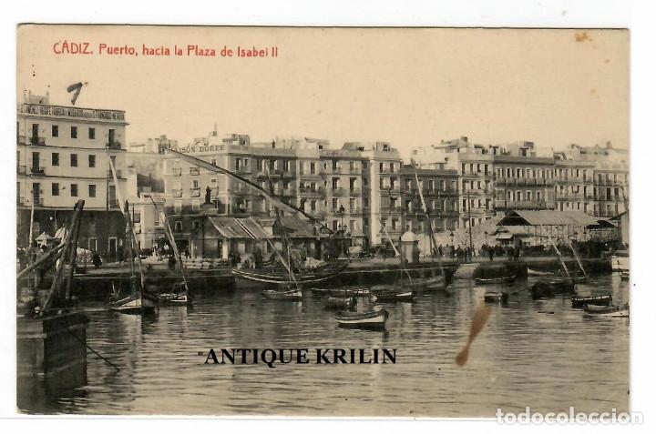 Postales: CADIZ .- PUERTO , HACIA LA PLAZA DE ISABEL II .- FOTOTIPIA THOMAS