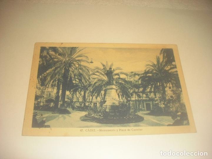 Postales: CADIZ 47. MONUMENTO Y PLAZA DE CASTELAR . CIRCULADA.