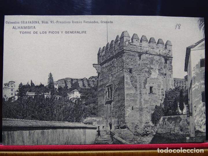 Postales: TORRE DE LOS PICOS Y GENERALIFE.ALHAMBRA.FRANCISCO ROMAN FERNANDEZ.GRANADA.95.
