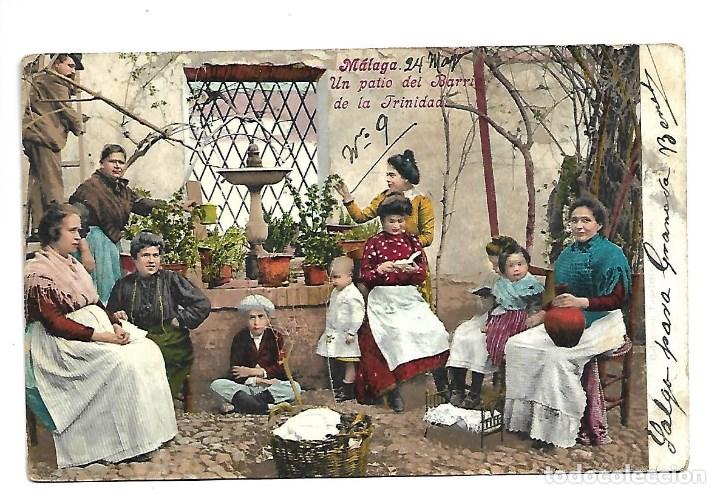Postales: 4412- MALAGA -POSTAL ANTIGUA DE MALAGA -UN PATIO DEL BARRIO DE LA TRINIDAD- CIRCULADA EL1- 4 - 1.904