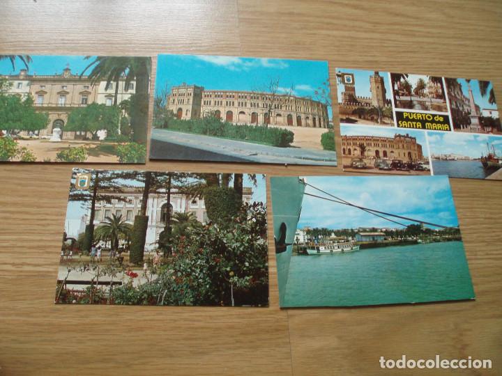 Postales: 5 POSTALES PUERTO DE SANTA MARIA. CADIZ. AYUNTAMIENTO, PLAZA DEL AVE MARIA, PLAZA DE TOROS,R&Iacute;O GUADA