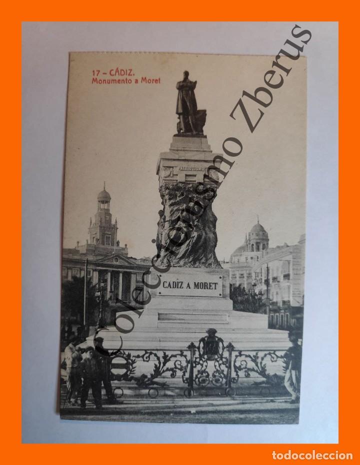 Postales: Tarjeta Postal de Cadiz - Monumento a Moret (n&ordm; 17 Fototipia Thomas)