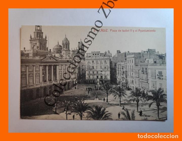 Postales: Tarjeta Postal de Cadiz - Plaza de Isabel II y el Ayuntamiento (n&ordm;3 Fototipia Thomas)