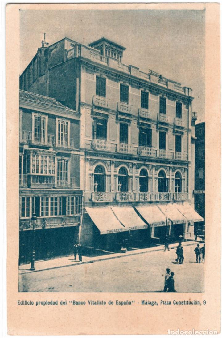 Postales: BONITA POSTAL - MALAGA - EDIFICIO PROPIEDAD DEL &rdquo;BANCO VITALICIO DE ESPA&Ntilde;A&rdquo; - PLAZA CONSTITUCION, 9