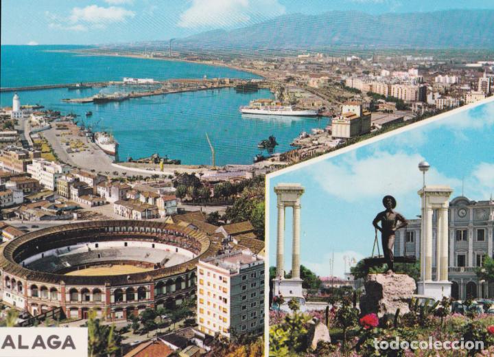 Postales: MALAGA, PUERTO Y PLAZA QUEIPO DE LLANO - GARCIA GARRABELLA N&ordm;51 - EDITADA EN 1965 - S/C