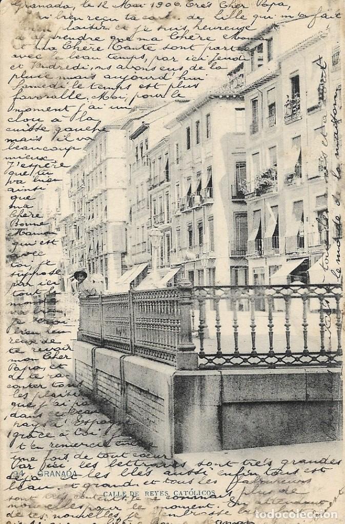 Postales: Postal calle de los Reyes Católicos, Granada 12-5-1906. Reverso sin dividir