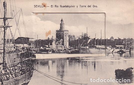 Postales: Sevilla El Rio Guadalquivir y Torre del Oro con 10 mini vistas de la ciudad. Sin circular.