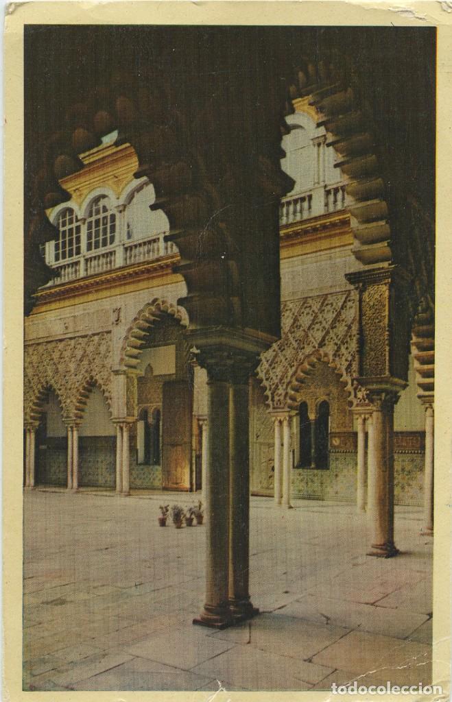 Postales: N&ordm; 23-SEVILLA. Reales Alc&aacute;zares. Patio de las Doncellas. Circulada en 1958. ED. HELIOTIPIA ART&Iacute;STICA