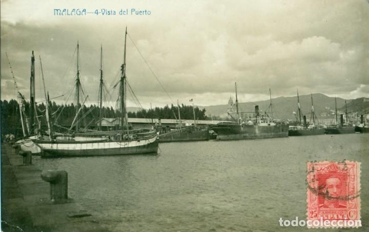 Postales: MALAGA VISTA DEL PUERTO. CIRCULADA EN 1925. PUBLICIDAD HOTEL SIMON. ANDR&Eacute;S FABERT. FOTOGR&Aacute;FICA.