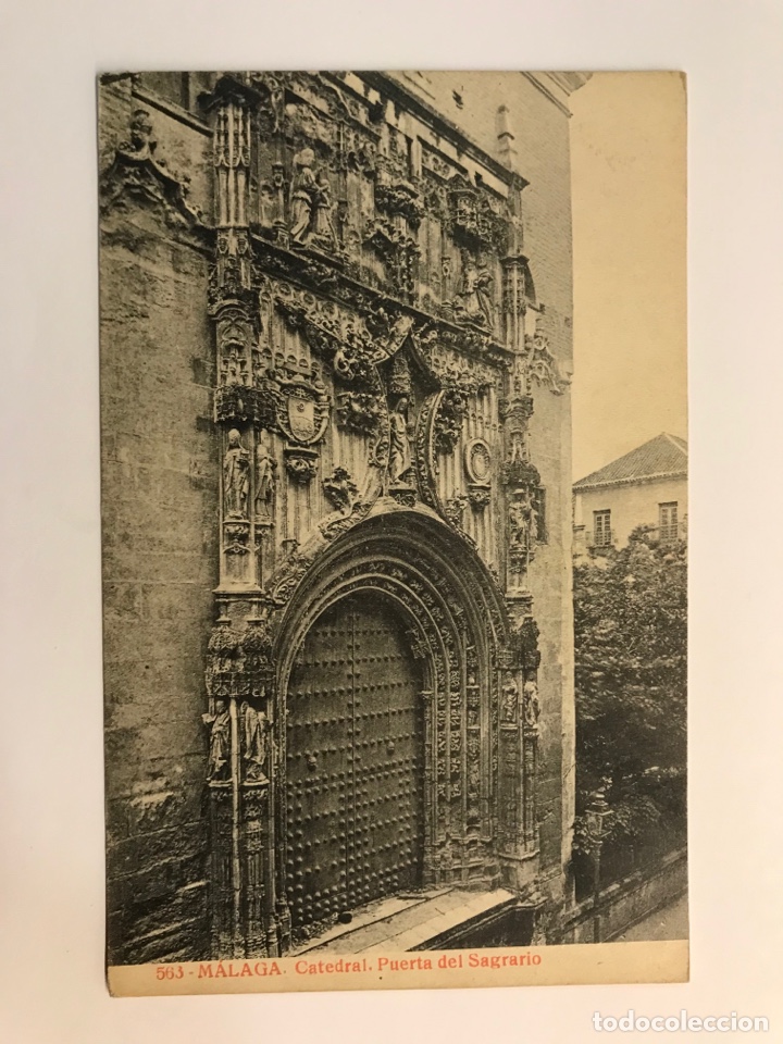 Postales: MALAGA. Postal No.563, C&aacute;tedral. Puerta del Sagrario. Fototipia Thomas (h.1920?) S/C