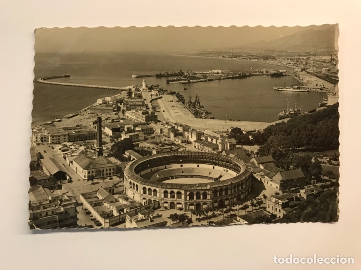 Postales: MALAGA. Postal No.1, Plaza de Toros y Puerto, Garcia Garrabella (a.1959) C&iacute;rculada...