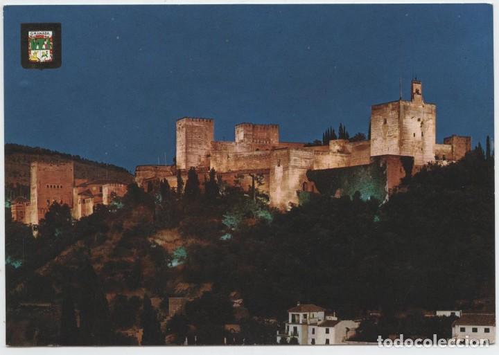 Postales: N&ordm; 64-GRANADA. Alhambra. Vista nocturna. Sin circular. ED. DOM&Iacute;NGUEZ