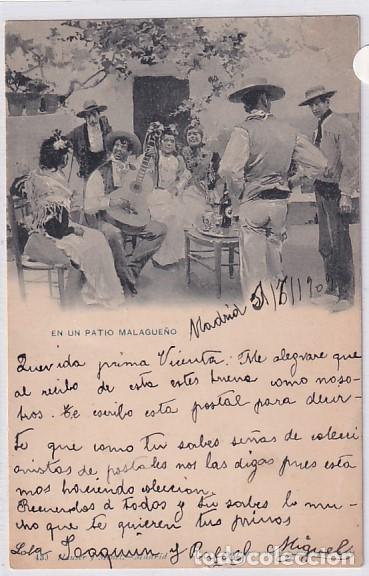 Postales: Malaga. En un Patio malague&ntilde;o. Huaser y Menet 439 Reverso sin dividir. Circulada en 1903