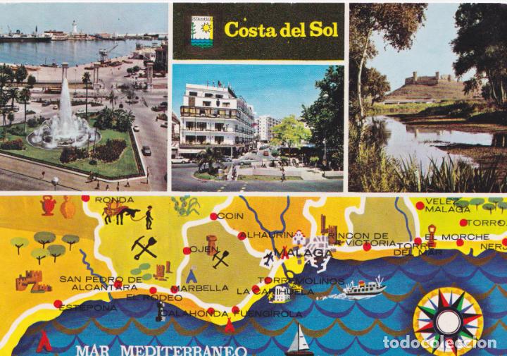 Postales: MALAGA, PLAZA DE LA MARINA, AV.MANANTIALES, CASTILLO - ESCUDO DE ORO N&ordm;5 - EDITADA 1968 - CIRCULADA