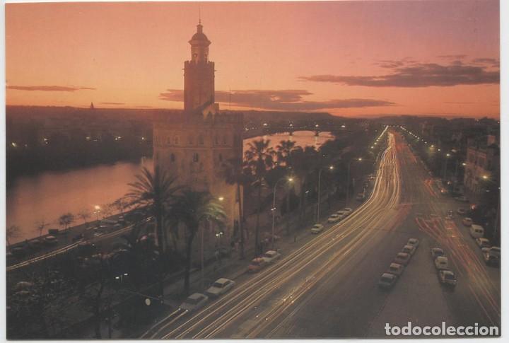Postales: N&ordm; 200-SEVILLA. Paseo de Crist&oacute;bal Col&oacute;n y Torre del Oro. Nocturna. Sin circular. EDICIONES ARRIBAS