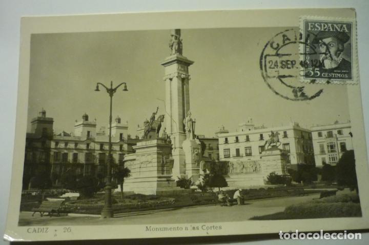 Postales: POSTAL CADIZ MONUMENTO CORTES.-CIRCULADA CM