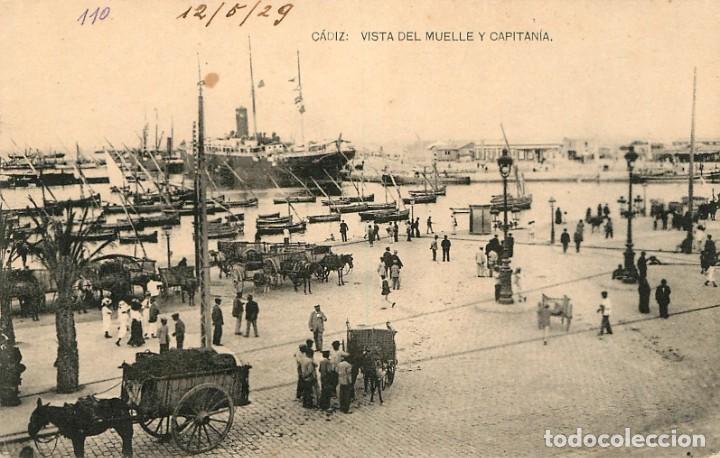 Postales: ea770 Cadiz Vista Del Muelle Y Capitania Hauser Y Menet muy animada carro barco