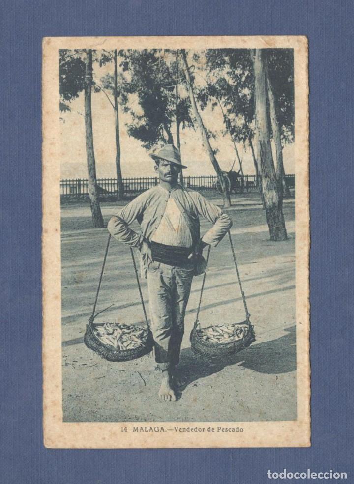 Postales: POSTAL MALAGA - 14. VENDEDOR DE PESCADO - ED. L. ROISIN - CIRCULADA Y ESCRITA