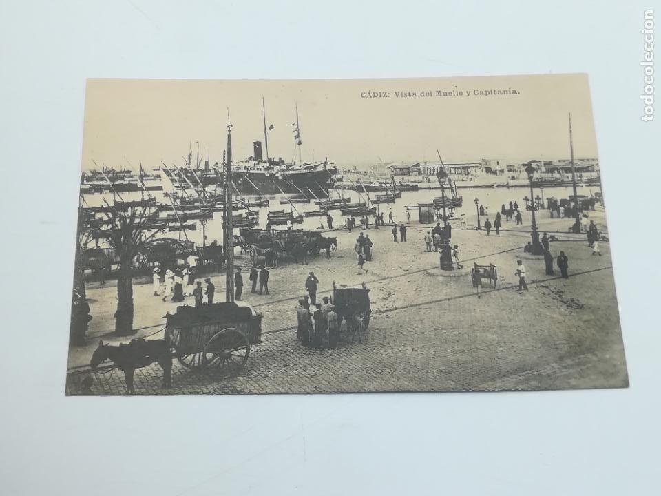 Postcards: TARJETA POSTAL. CADIZ. VISTA DEL MUELLE Y CAPITAN&Iacute;A. HAUSER Y MENET.