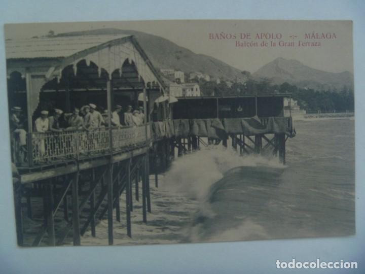 Postales: POSTAL DE MALAGA : BA&Ntilde;OS DE APOLO , BALCON DE LA GRAN TERRAZA . PRINCIPIOS DE SIGLO