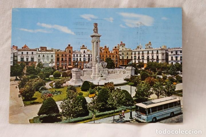 Postales: POSTAL DE CADIZ PLAZA ESPA&Ntilde;A AUTOBUS PEGASO N&ordm; 9518 DE PAPELERIA ALFA MATASELLOS 1973