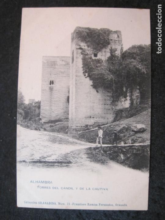 Postales: GRANADA-ALHAMBRA-TORRES DEL CANDIL Y DE LA CAUTIVA-COL&middot;GRANADINA NUM 23-POSTAL ANTIGUA-(85.030)