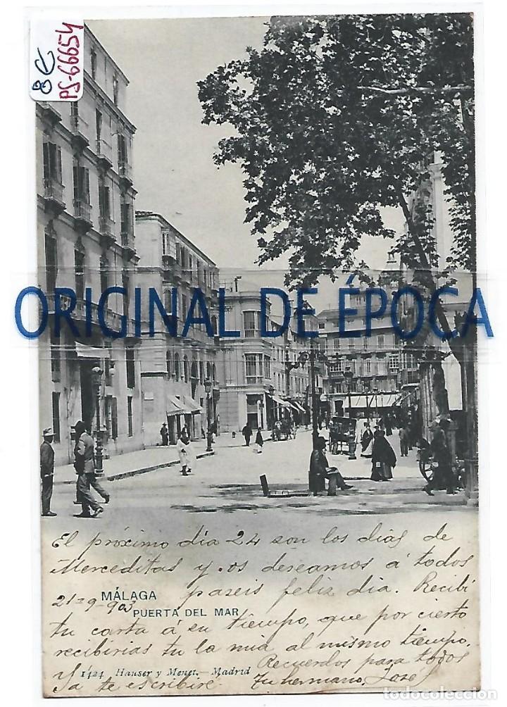 Postales: (PS-66654)POSTAL DE MALAGA-PUERTA DEL MAR.HAUSER Y MENET