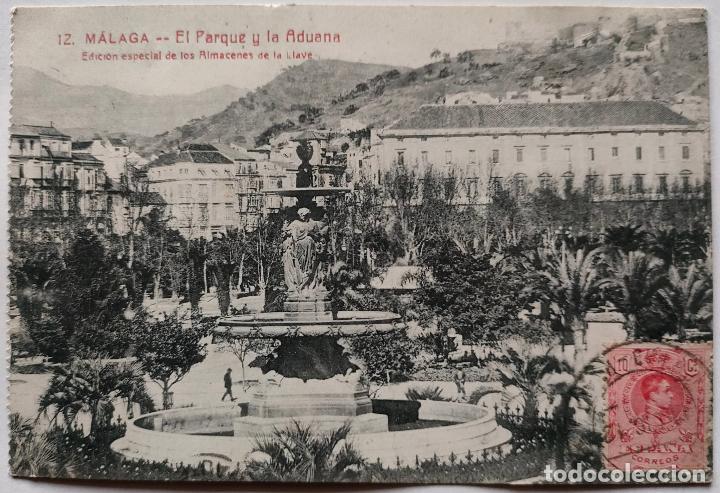 Postales: MALAGA EL PARQUE Y LA ADUANA ED. ALMACENES LA LLAVE - Foto 1