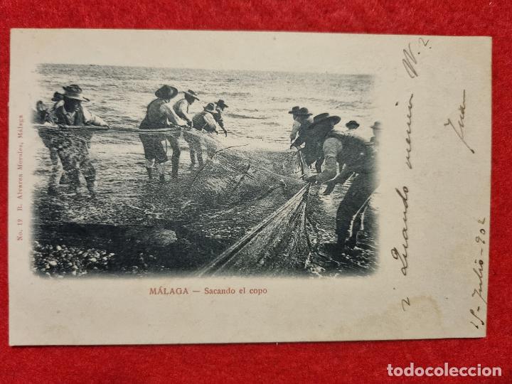 Postales: POSTAL MALAGA SACANDO EL COPO REVERSO SIN PARTIR ORIGINAL P1174