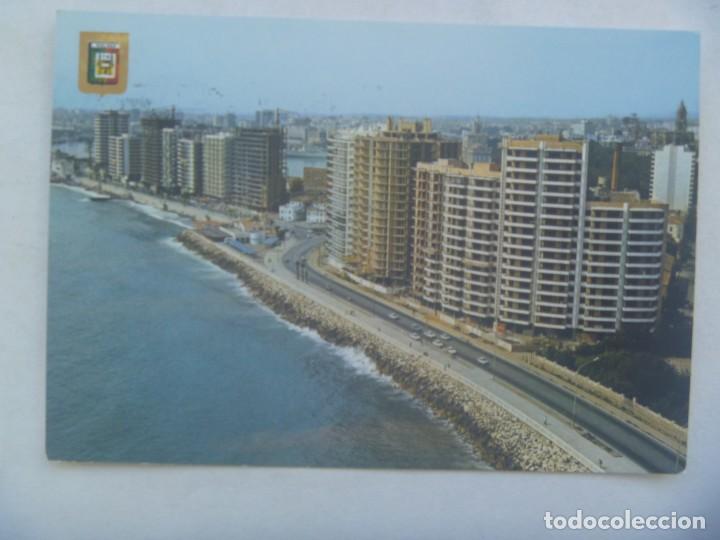 Postales: POSTAL DE MALAGA ( COSTA DEL SOL ): VISTA AEREA PASEO MARITIMO. A&Ntilde;OS 60, CIRCULADA EN 1974