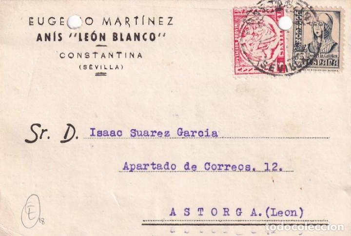 Postales: Eugenio Martinez An&iacute;s Leon Blanco Constantina Sevilla. Circulada con Vi&ntilde;eta. Octubre 1937