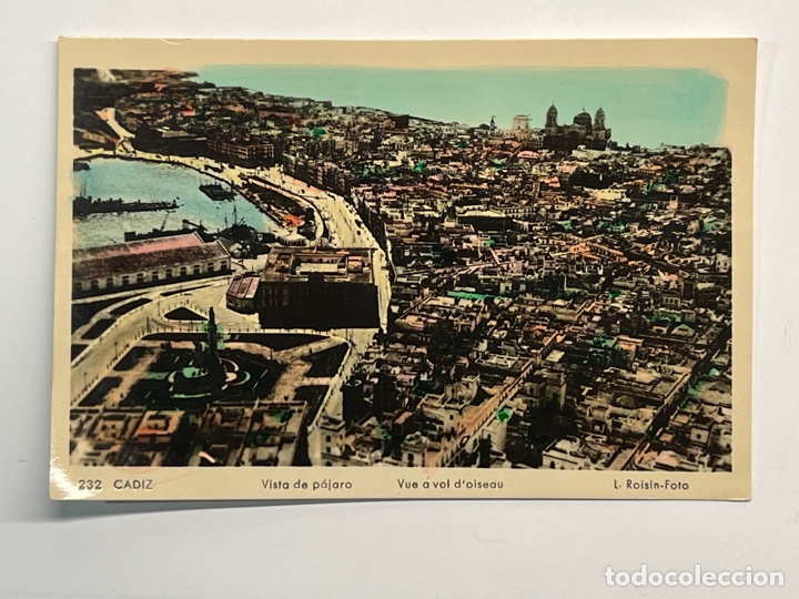 Postales: CADIZ. Postal Coloreada No.232, Vista de P&aacute;jaro.. Edic. Foto L. Roisin (h.1940?) S/C