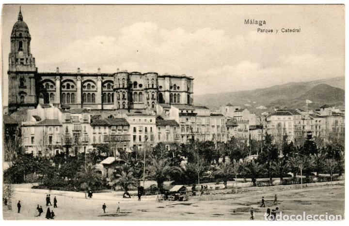 Postales: BONITA POSTAL - MALAGA - PARQUE Y CATEDRAL