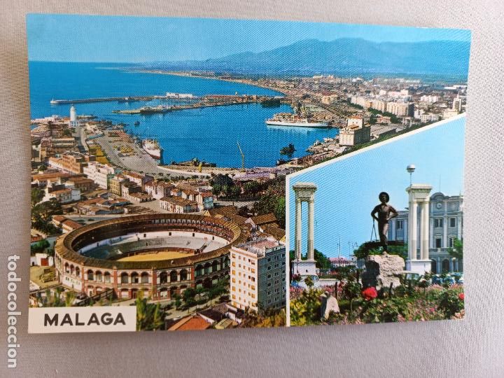 Postales: N&ordm; 51 MALAGA PUERTO Y PLAZA QUEIPO DE LLANO EDICIONES GARCIA GARRABELLA A&Ntilde;OS 60/70 POSTAL S/C