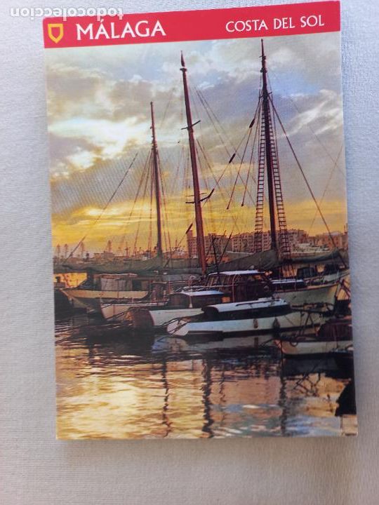 Postales: POSTAL N&ordm; 37. MALAGA. ATARDECER EN EL PUERTO. COSTA DEL SOL EDICIONES DOMINGUEZ FISA ESCUDO ORO. S/C