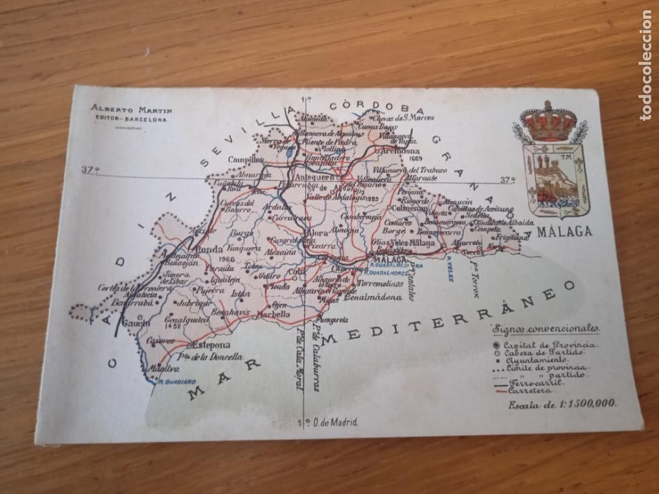 Postales: M&aacute;laga. Mapa, postal antigua - Foto 1