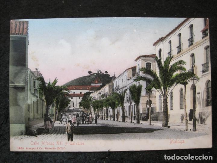Postales: MALAGA-CALLE ALFONSO XII Y CALVARIO-STENGEL & CO-1905-REVERSO SIN DIVIDIR-POSTAL ANTIGUA-(93.424)