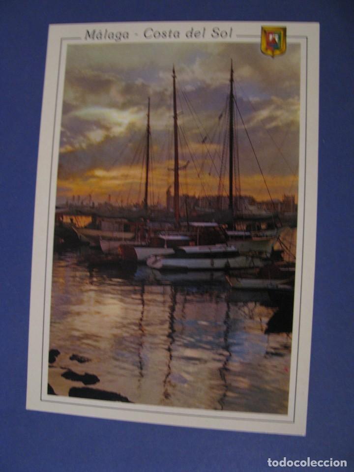 Postales: POSTAL DE MALAGA. ATARDECER EN EL PUERTO. DOMINGUEZ.